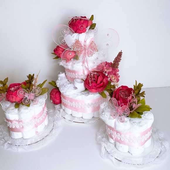 Butterflies Diaper Cakes Flowers Diaper Cakes Set of 3